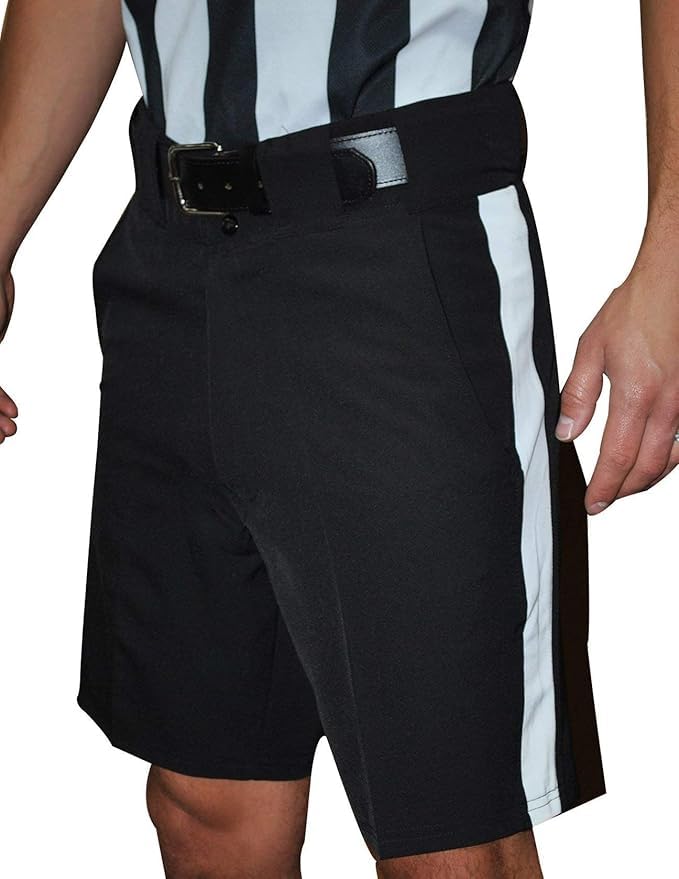 Smitty | FBS-177 | 4-Way Stretch Football Referee Black Shorts with 1 1/4” White Stripe Official's Choice! (46)