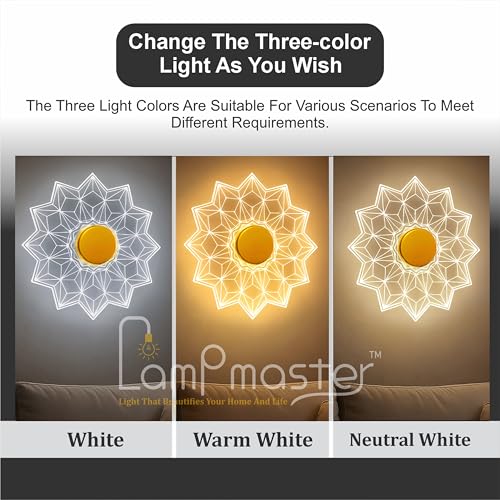 Image of Lamp master Luxury Diamond 3-Color LED Wall & Ceiling Light | Geometric Acrylic Lamp with Antique Gold Finish | Home Decorative Light, Modern Interiors Wall lamp for Living Room, Bedroom, Bedside
