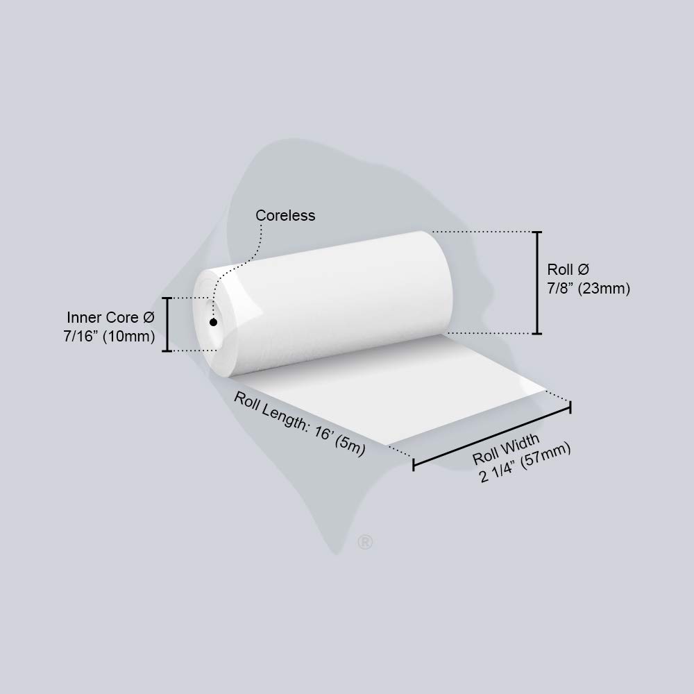 Gorilla Supply - Rollo de papel térmico sin núcleo de 2 1/4 x 16 pulgadas, 1 capa, rollo de papel para impresora de recibos de terminal de pago inteligente, 2 x 16 pies, sin BPA, 10 rollos