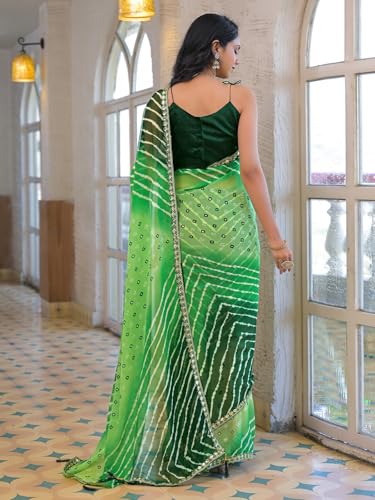 Image of SIRIL Women's Georgette Bandhani Printed Saree With Unstitched Blouse Piece