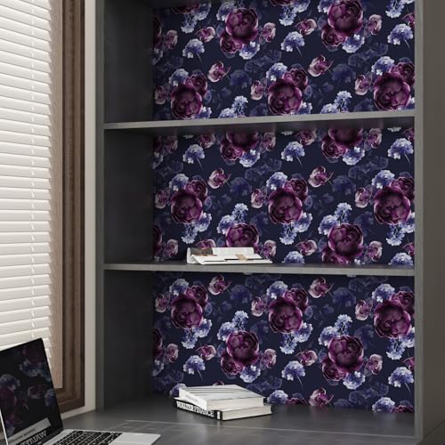 Papier peint autocollant floral bleu violet pour masquer un mur abîmé