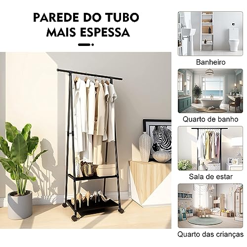 Arara Organizador De Roupa Cabideiro Guarda Sapateira Cabide Multiuso Cor:Preto