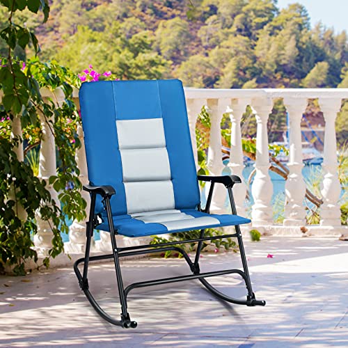 Tangkula Folding Rocking Chair, Foldable Camping Rocking Chair With Padded Seat High Back & Armrest, Support 350 Lbs, Portable Chair For Indoor Outdoor Patio Lawn Backyard (1, Blue) #TOP1