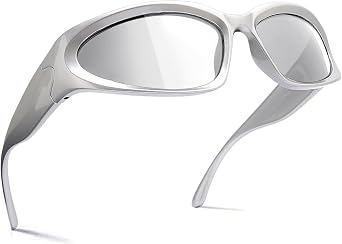knliwkm Y2K Wrap Around Sunglasses Fashion Rave Metallic Chrome Space Alien Glasses Futuristic Shades Sports for Women Men