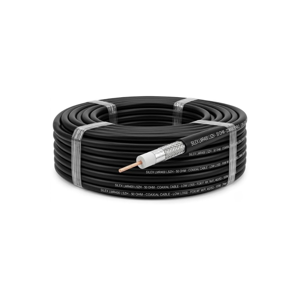 Silex | Cable Coaxial LMR400 (RG8) LSZH 50 Ohm 100m | Baja pérdida y máxima Seguridad Libre de halógenos para RF, WiFi y 4G/5G | Ideal instaladores Profesionales y Redes exigentes Interior/Exterior