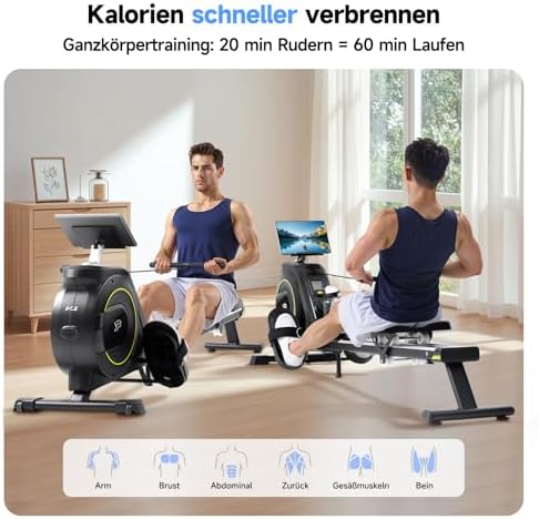 Bild 2 - YPOO Rudergerät für Zuhause Klappbar, Magnetisches Rudergerät Leise, mit Exklusiver APP& LCD-Datenanzeige, Doppel-Slide-Rails Stabilität, Belastbar bis 160kg, Einfacher Aufbau