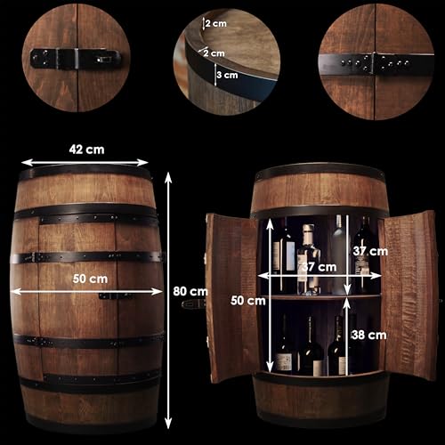 Miniatura 3 de Creative Cooper Barril De Vino De Pie Con Puerta, Armario Para Alcohol, Estantería De Madera, Mueble Para Vino, 80 Cm De Alto Wengué