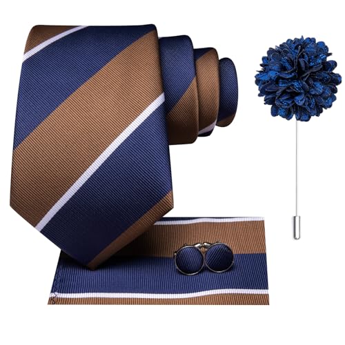 Image of Hi-Tie Mens Paisley Floral Striped Ties Set Silk Necktie and Lapel Pin for Men Pocket Square Cufflinks Set Business Wedding