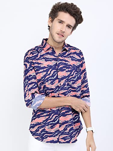 Image of Ketch Men Cotton Slim Fit Printed Full Sleeve Shirt