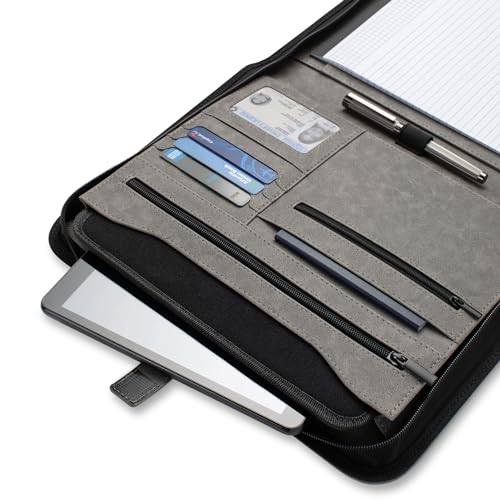 Forevermore Portfolios Padfolio Binder - Professional Faux Leather Travel Organizer Pouch for Tablet, Documents, Presentation Folders, Zipper Closure, Notepad - Gray