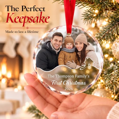 Image of First Christmas Together Ornament 2026, Personalized Glass Family Name