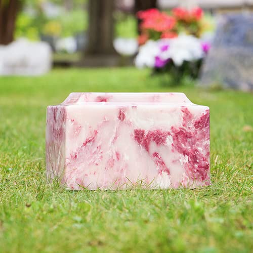 Ruby Classic Cultured Marble for Silverlight Urns by Mackenzie Vault, Red Cremation Urn for Ashes, Adult Sized, Ground Burial, Home Memorial, and Funeral Service