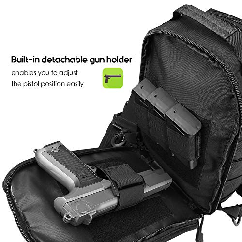 Procase Tactical Sling Bag Pack With Pistol Holster, Military Rover Sling Shoulder Backpack Outdoor Sport Daypack For Hunting, Trekking And Camping -Black #TOP2