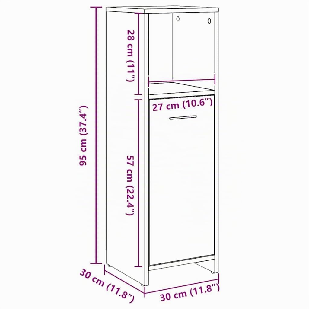 vidaXL Armadietto Bagno Artigianale 30x30x95 cm in Legno Multistrato
