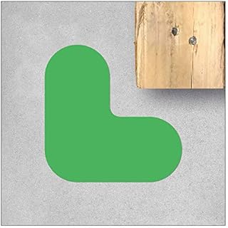 Marcadores de suelo autoadhesivos, pieza de esquina, canto, forma de L, para áreas de trabajo, superficies de almacenamiento y rutas de transporte (190x190 mm, lado de 90 mm, 5 unidades), color verde