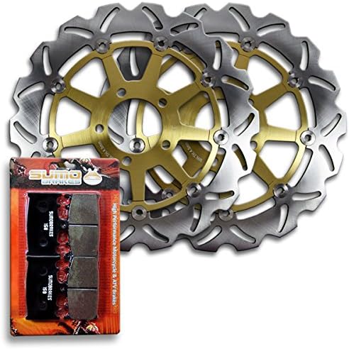 Sumo - Suzuki Front Brake Rotors Discs + Pads Combo for GSXR 600 (1997-2003) / GSXR 750 (2000-2003) & TL1000 SV/SW/SX/SY/SK1 (1997-2001) Street Bikes