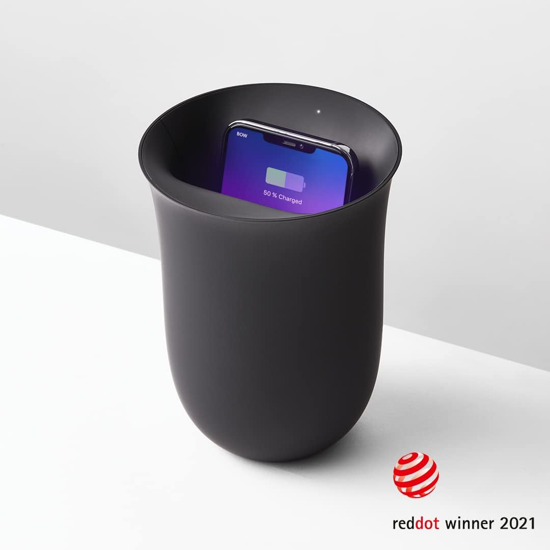 Lexon OBLIO QI Wireless Charger and Phone Sanitizer, UV Disinfection Light and Fast Charging Station 10W, Black