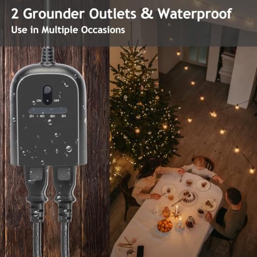 Image of Outdoor Dimmer for String Lights, Remote Control Light Dimmer Plug in, Light Timer Outdoor Waterproof, 100FT Range with 2 Grounded Outlets for Dimmable LED /Tungsten Bulb /Patio Lights
