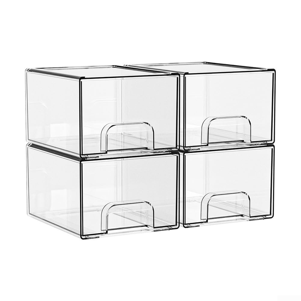 Cassetti trasparenti impilabili per organizer da scrivania in acrilico, salvaspazio, con manici e cuscinetti antiscivolo, per trucco, gioielli, forniture per ufficio, contenitori multiuso