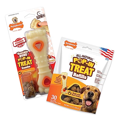 Nylabone Knuckle Bone Pop-in Treat Toy Power Chew Toy with 30 Refills, Interactive Treat Dispensing Enrichment Toys for Dogs, Long Lasting Chicken Flavor, Large Dogs - Up to 50 lbs, 2 Pack