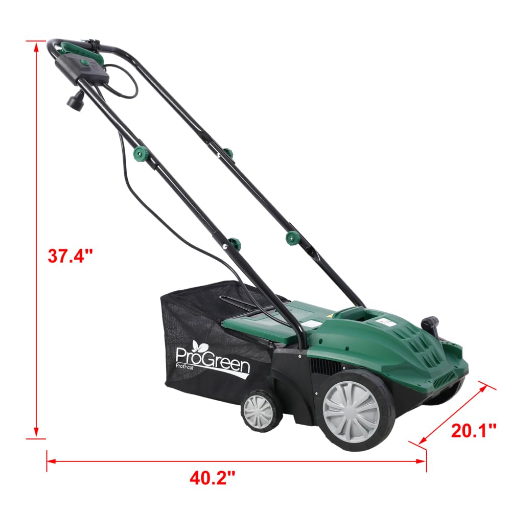Escarificador eléctrico 2 en 1, 13 pulgadas y 12 amperios con bolsa de recogida extraíble de 31.7 cuartos de galón, altura de rastrillo ajustable, motor de 3600 RPM para cuidado del césped y