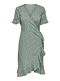 leinenkleid lang xxl Kleid ONLY Damen Kleid ONLOlivia Wrap 15206407 Chinos Green AOP: Black Spot 40