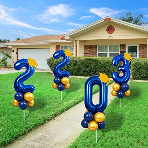 2023 Graduation Party Decorations - Navy Blue Gold 2023 Balloon Yard Signs With Cap For College High School Graduation Yard Garden Outdoor Decorations #TOP6