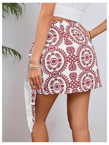 Image of Milumia Women's Summer Boho Wrap Skirt Floral Print High Waisted Knot Side Short Vacation Beach Mini Skirt