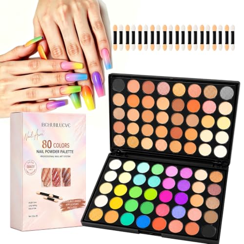 Bchunlucve 80 Colors Pigment Powder for Nail, Nail Pigment Powder for Easy Gradient Ombre Nail Art with Applicators, Nail Pigment Palette for DIY Home Salon Use