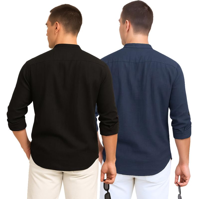 Image of DEELMO Combo of Men's Cotton Blend Solid Regular Fit Full Sleeve Short Kurta | Men's Trendy Short Kurta Pack of 2
