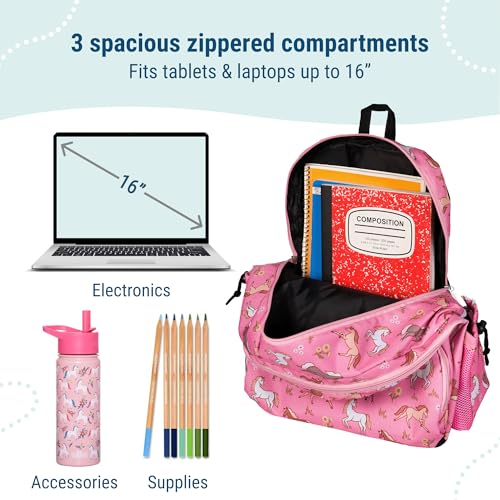 Wildkin Kids 17 Inch Backpack for Girls – Elementary School Backpack with Padded Straps, Multiple Pockets, Lightweight Bookbag for School & Travel, Ages 8–15 – Wild Horses by Wildkin - Used condition - Image 5