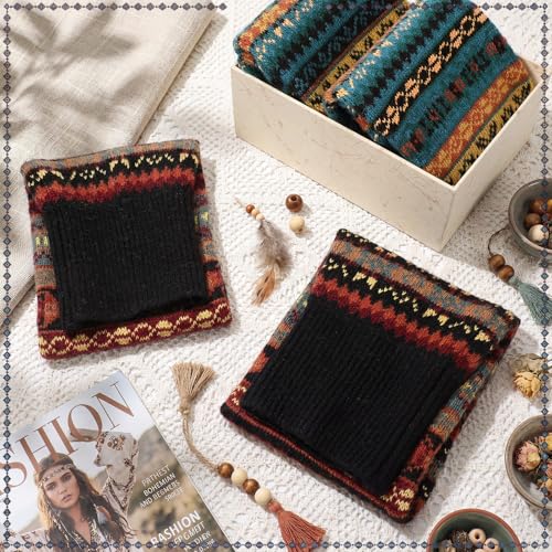 Image of SATINIOR 2 Pairs Bohemian Leg Warmers for Women Wool Blend Knit Knee High Boot Cuffs Long Winter Warm Thermal Socks (Black, Peacock Blue)