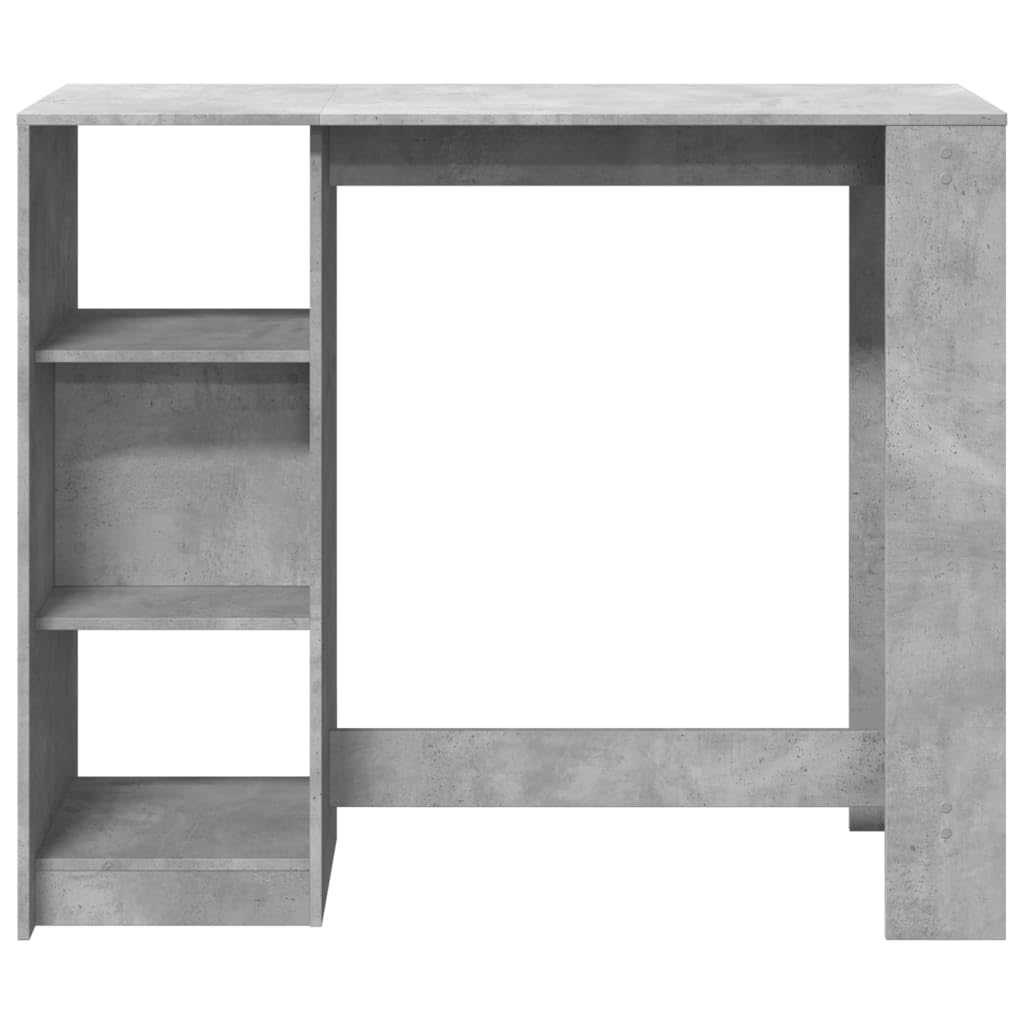 Bartisch Mit Regal Betongrau 124x46x103,5 cm Holzwerkstoff | 4 Fächer Stauraum, Pflegeleicht, Feuchtes Tuch Reinigung, Für Küche Wohnzimmer