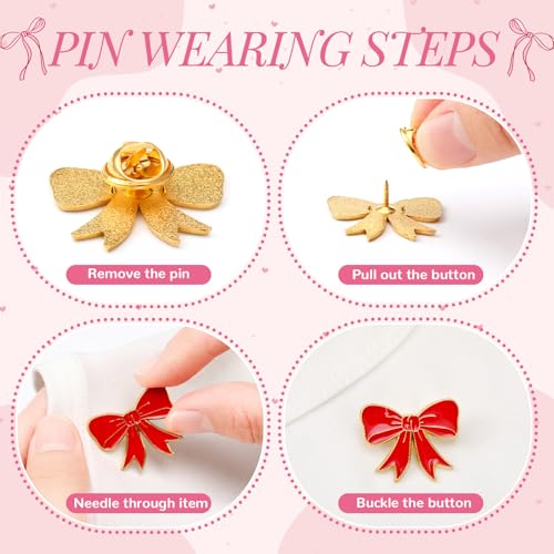 Image of Tondiamo 24 Pcs Girls Bow Enamel Pins Bulk Ribbon Lapel Pins for Women Girl Clothes Hats Bag Decor Holiday Gifts