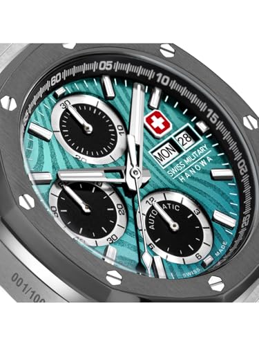Image of SWISS MILITARY HANOWA Damask Legends ICEWATER Green Round Dial Swiss Made Chronograph Automatic Watch for Men | SMWGL0007002