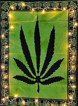 ICC leaf Tapestry Wall Hanging Poster Hippie Decor Flag tapestry Collage Dorm Trippy Bohemian Art psychedelic Small Hippie Rasta Cheap Tapestries 30 x 40 Inches Green