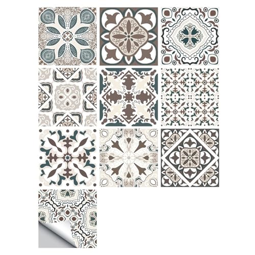 JMORCO Suelo Vinilo Autoadhesivo 10 Pegatinas de Azulejos con Superficie Mate y diseño Retro for Cocina, baño, mesas y Suelos.(Style13,15cmX15cmX10pcs)