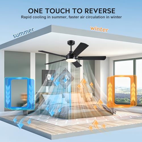 Image of JSAITEE Ceiling Fans with Lights - 52Inch Low Profile Flush Mount Ceiling Fan with Light and Remote Control, DC Reversible Motor, Dimmable, 6 Speeds Ceiling Fan for Bedroom, Kitchen, Black