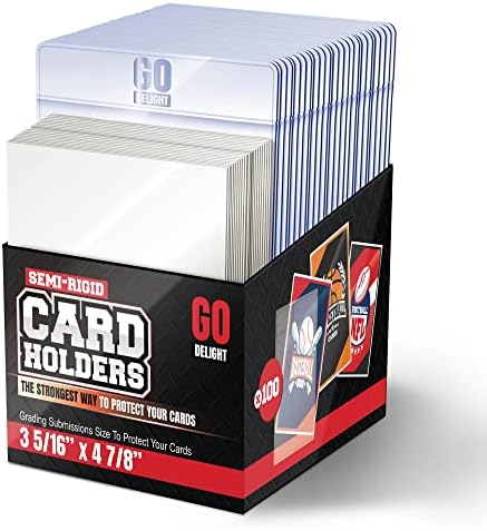 Semi Rigid Card Holders – 100 Card Holders for Trading Cards and 100 Penny Sleeves – Baseball Card Protectors - Baseball Card Sleeves -3-5/16" x 4-7/8" Including 1/2" Lip - Sports Cards Sleeves