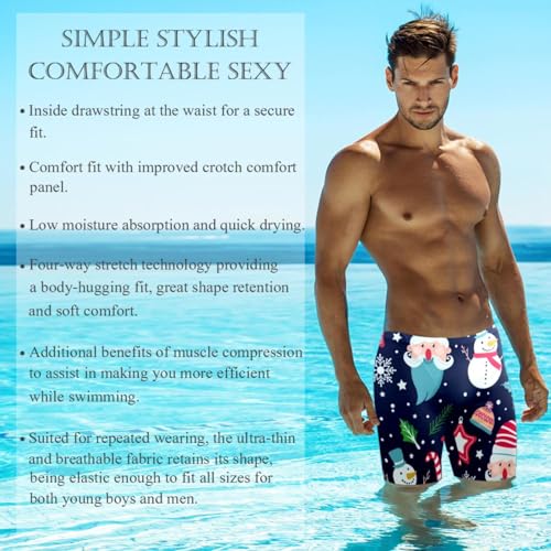 Traje de baño para hombre largo navideño de carreras y entrenamiento con copos 2