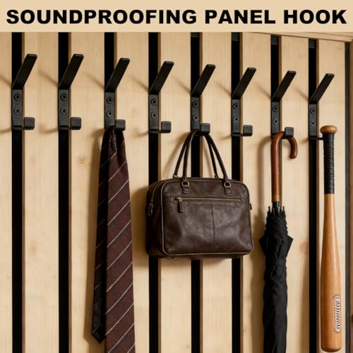 Fouvin 8 sztuk paneli akustycznych paneli ściennych, haki do paneli akustycznych, wieszak na garderobę, podwójny wieszak na ubrania, czarny, aluminium, 13 mm