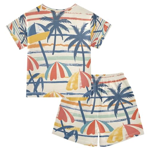 senya Short Sleeve Pajamas Sets Summer Cotton Sleepwear Coconut Trees Summer Umbrellas2