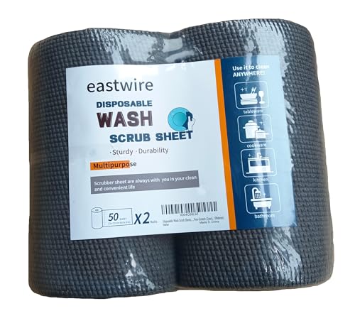 Image of Disposable wash Scrub Sheets, Daily Dish Scrubber, dishcloths 100sheets | for Washing Dishes and Cleaning Kitchen, Bathroom, Paper Towel Format, Multi-Purpose, Heavy Duty, Non-Scratch, 2rolls