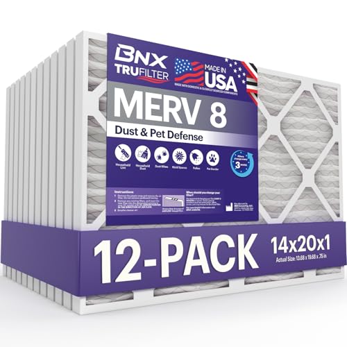 Image of BNX TruFilter 14x20x1 Air Filter MERV 8 (12-Pack) - MADE IN USA - Dust & Pet Defense Electrostatic Pleated Air Conditioner HVAC AC Furnace Filters for Dust, Pet, Mold, Pollen MPR 600 - 700 & FPR 5