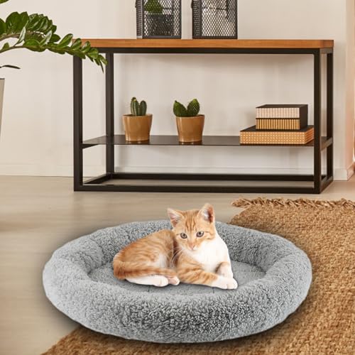 HYBEW Tapete de pelúcia para gatos, almofada redonda com capa lavável removível, almofada de pelúcia