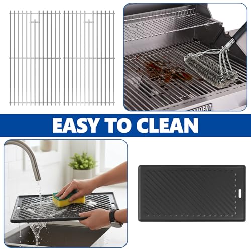 Image of SafBbcue Replacement Parts for Monument Grill 35633 41847NG 24367 24633 17842 4-Burner Gas Grill, Stainless Steel Cooking Grids Cast Iron Reversible Griddle for Monument Grills 97888 96333