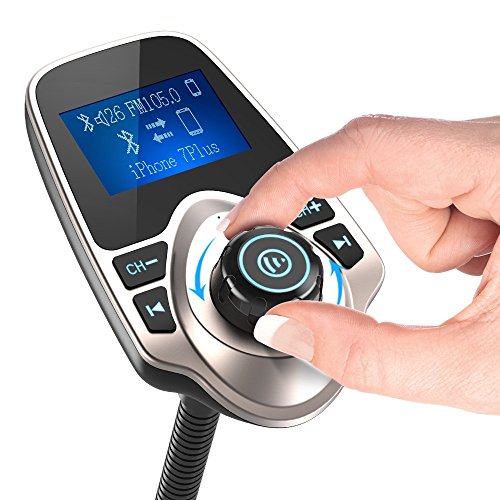 Image of Nulaxy Bluetooth Car FM Transmitter Audio Adapter Receiver Wireless Handsfree Voltmeter Car Kit TF Card AUX 1.44 Display - KM18 Golden