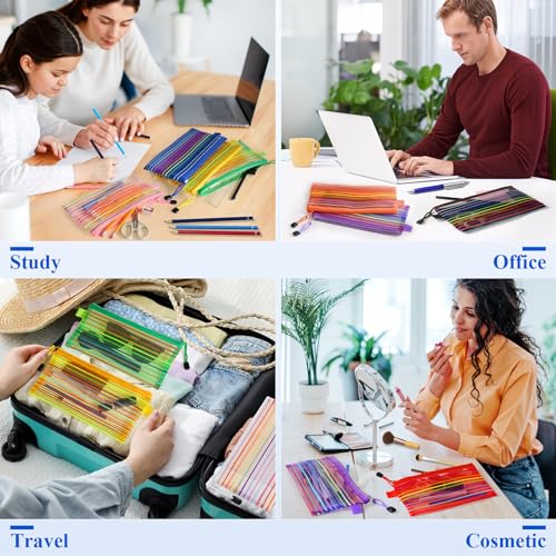 Image of TooyBing 120 Pcs Pencil Pouches Bulk, 10 Color Mesh Zipper Pouch Pencil Case, 9x4.7 inches Small Zipper Bags for Office /School /Home Organization Supplies, Multipurpose Travel Storage Bags