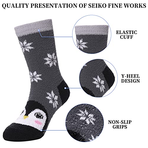 SDBING Kids Fuzzy Socks, Toddlers Non Slip Socks Boys Girls Cute Cozy Winter Warm Crew Socks with Grips 6 Pairs2