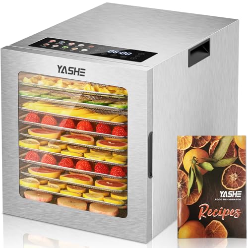 YASHE Dehydrators for Food and Jerky, 10 Stainless Steel Trays,